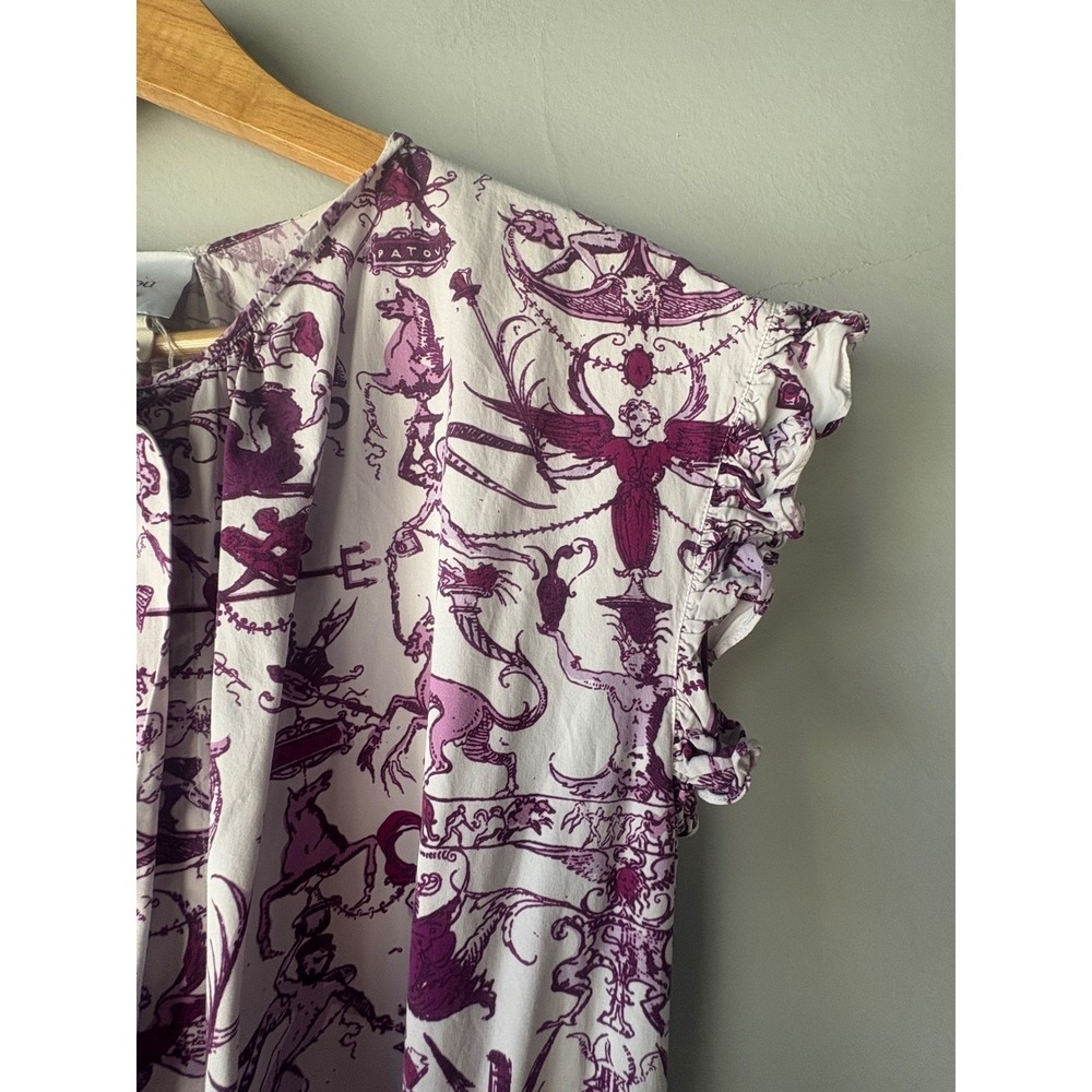 Patou White Purple Toile Flutter Sleeve Maxi Dress Size 36 or US Size 2 - Picture 11 of 14